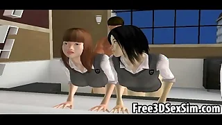Two sexy 3D send up asian babes sucking and fucking